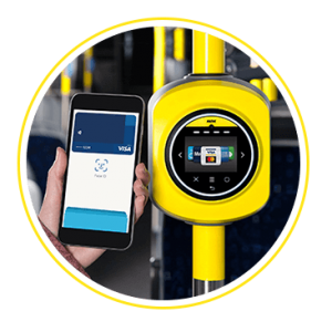 Pay with your phone on the bus or train with Nayax's Onyx Go and Onyx Go Plus devices, offering open cashless payment opportunities on mass transit. This enables anyone to purchase a ticket without needing to buy a prepaid card or buy a before boarding.
