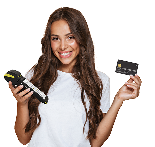 a woman with a credit card and Nova55 1